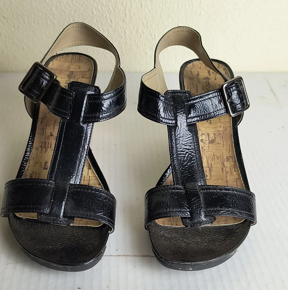 Montego Bay Club 7.5 Black and Tan Wedge Sandals  Slingback
